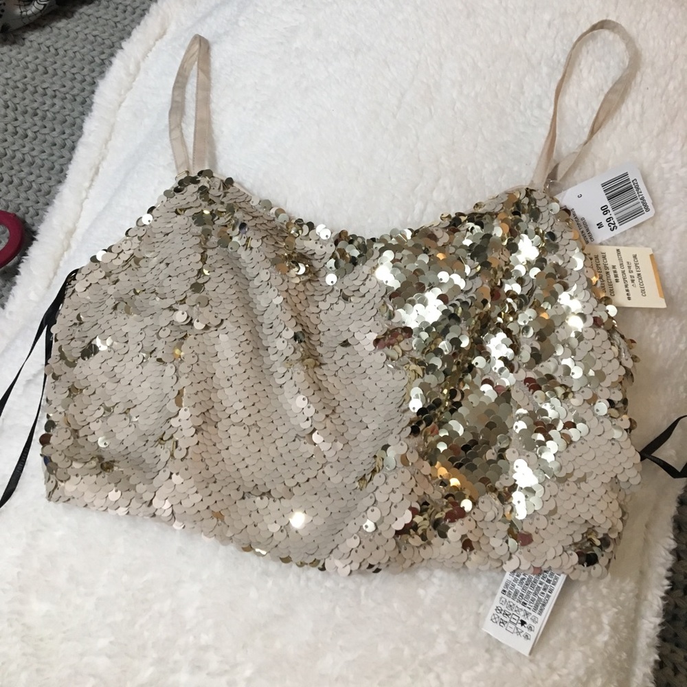 Powder pink and gold sequenced cropped top NWT